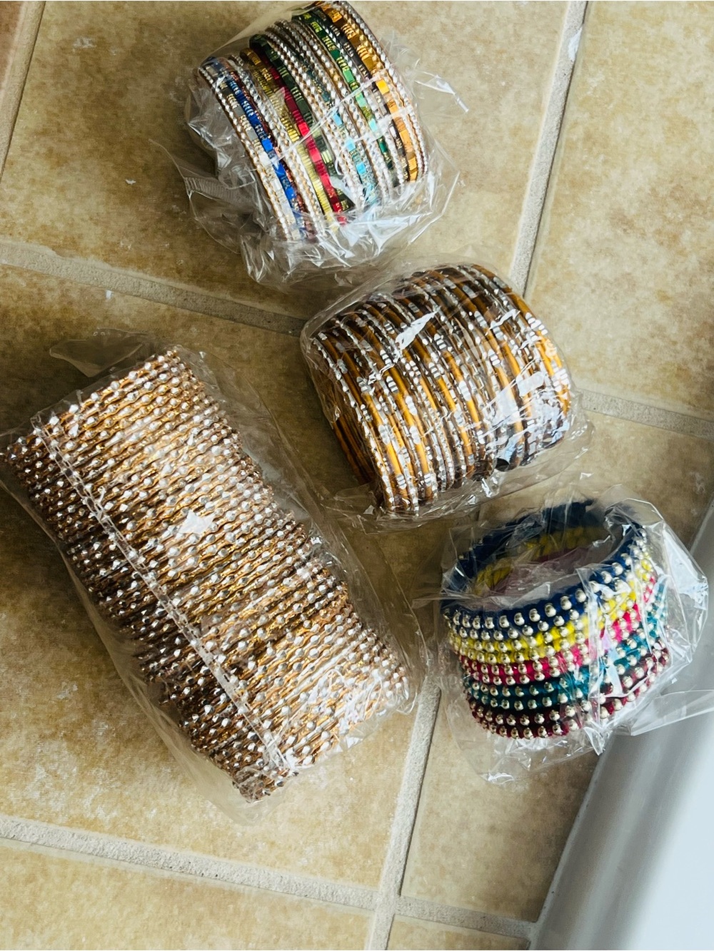 Assorted Beaded & Metallic Bangle Set in Gold and Multicolor girls 5 year
